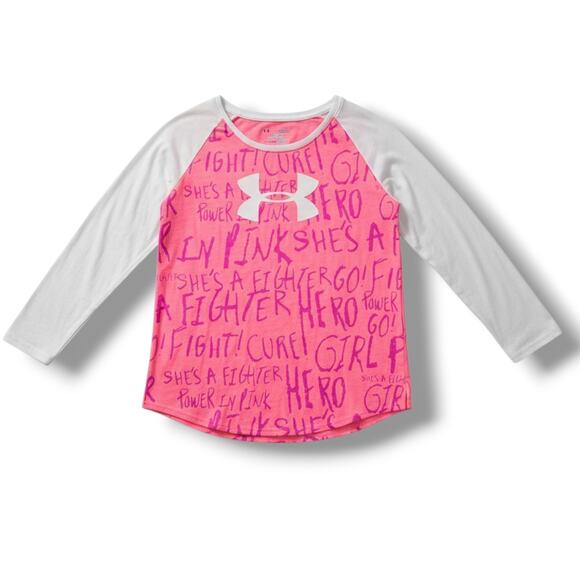 Under Armour Girls “Power in Pink” HeatGear Shirt Breast Cancer Awareness YLG - Picture 1 of 7